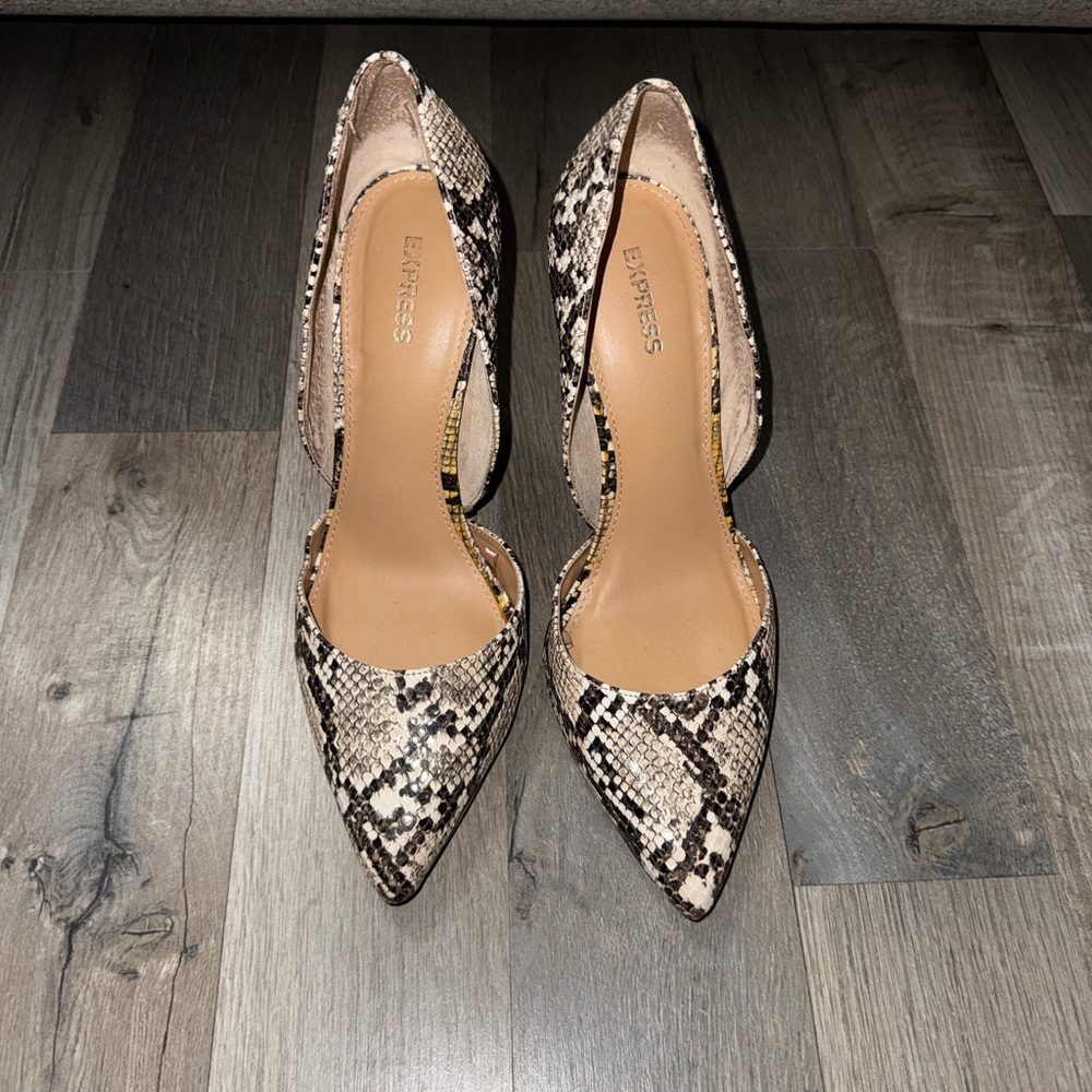 Express Snakeskin Pointed Toe Heels